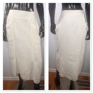 Escada By Margaretha Ley Off White Linen Flowy Midi Skirt Sz 42 (L) Lightweight